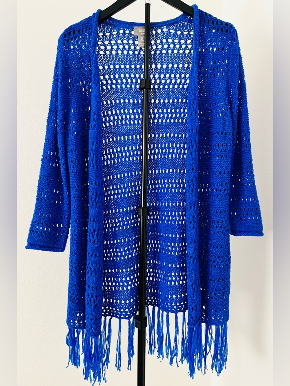 💙 Chico’s Travelers Cobalt Blue Boho Cardigan | Fringe, 3/4 Sleeves, FUN